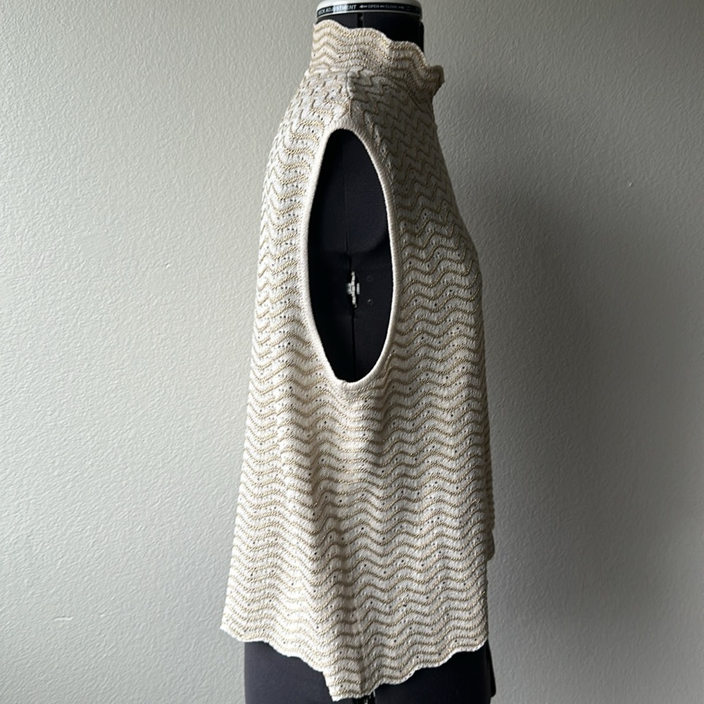 St. John top luxury gold and cream mock turtle neck zipper shoulder dressy Large - Picture 5 of 10
